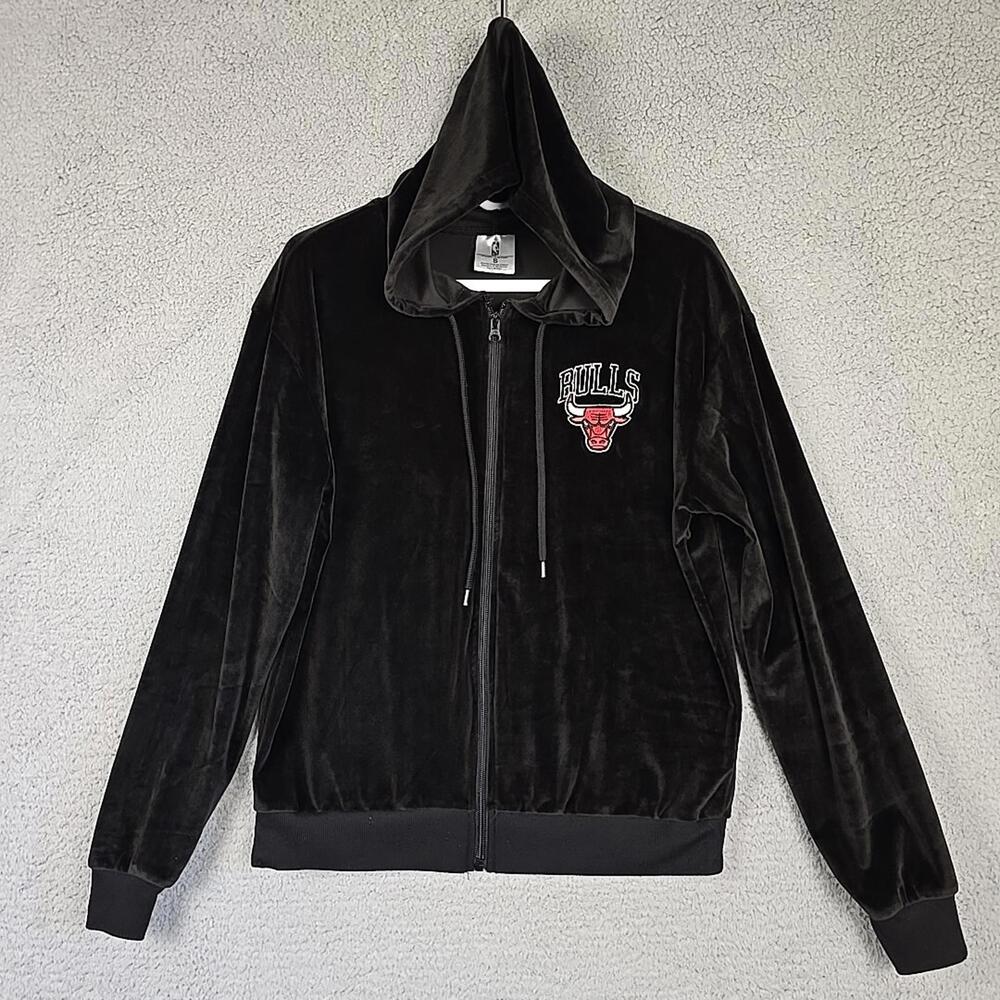 NBA Chicago Bulls Full Zip Sweatshirt Size S Women Black Crushed Velvet Hoodie